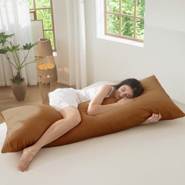 MooMee - Funda de almohada corporal con cierre, 100 % algodón lavado, con textura, transpirable, duradera, suave, cómoda (naranja oscuro, 21 x 54 pulgadas, 1 unidad)