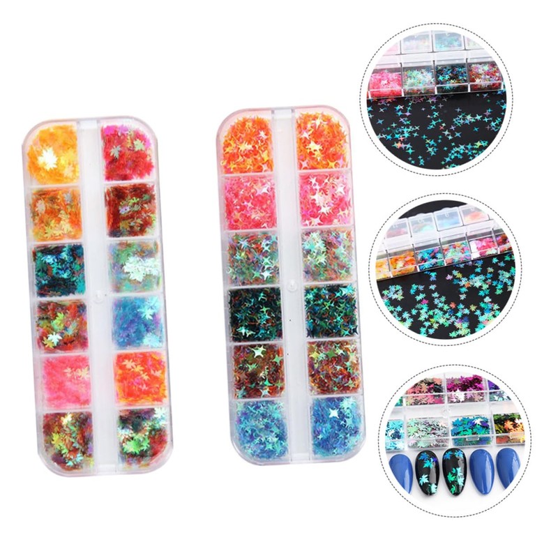 FOMIYES Nail Art Glitter Sequin Stickers Maple Leaf Design 2