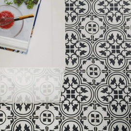 12x12 Flora Black White Encaustic Ceramic Tile (one Piece)