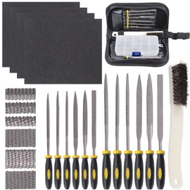 Glarks 12pcs Mini Assorted Wood Rasp Set include Brush and Storage Box with 4pcs Sandpaper for Fixing Jewelers Diamond Wood Carving Craft