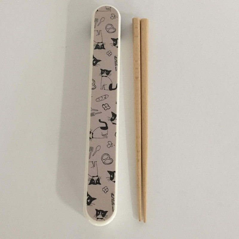Nakano MM-533 Chopsticks and Chopstick Case Set, Cat, White, Approx.