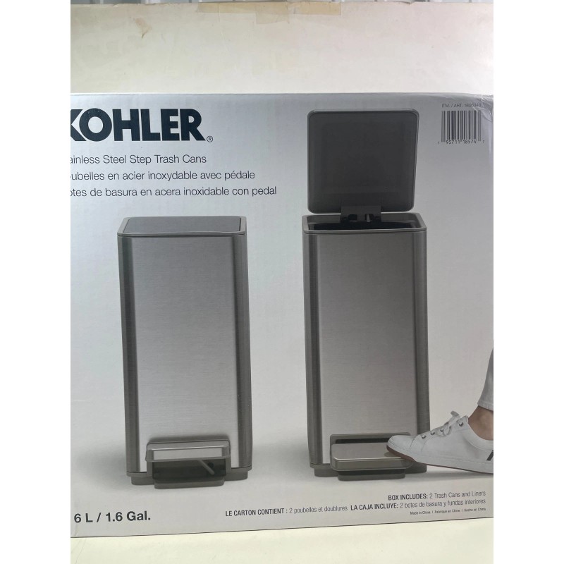 Kohler 6L Stainless Steel Step Trash Bin Soft-Close Lid Durable