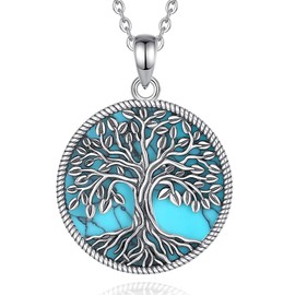 EUDORA Tree of Life Turquoise Necklace for Women Men S925 Sterling Silver, Vintage Yggdrasil Tree of Life Turquoise Pendant Amulet Jewelry Gifts for Women Men,20"+2"
