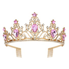 Araluky Gold Crown Crystal Tiaras for Women - Hard Alloy & Rhinestone - Baroque Style - Colorless Round Rhinestones - Adult Women's Tiara