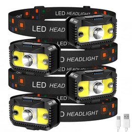 MIOISY Headlamp Rechargeable, Ultra Bright LED Head Lamp Flashlight with White Red Light, Motion Sensor Waterproof Headlight,8 Modes Head Lights for Outdoor Camping Fishing Running-4 Pack