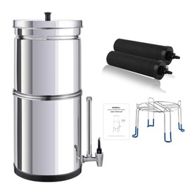 BOKKRALL NSF/ANSI 42&372 Standard Stainless Steel Portable Gravity-Fed Water Filter System 2.25 Gallons Water Filter System with Carbon Filter and Sight Glass Spigot at Home and Camping