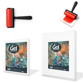 Gel Printing Pad with Brush - Reusable Gel Plate for Monoprinting, Stamping & Texture Art, Includes Mini Roller Brush - Non-Toxic Art Tool for Beginners, Artists & Therapy (Size: 8in+5in)