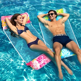 Lekwaiin Air Mattress Pool, Pack of 2 Water Hammock, 4-in-1 Inflatable Swimming Mat with Net, Air Mattress, Water Pool Accessories, Toy, Water Toy Hammock for Adults and Children