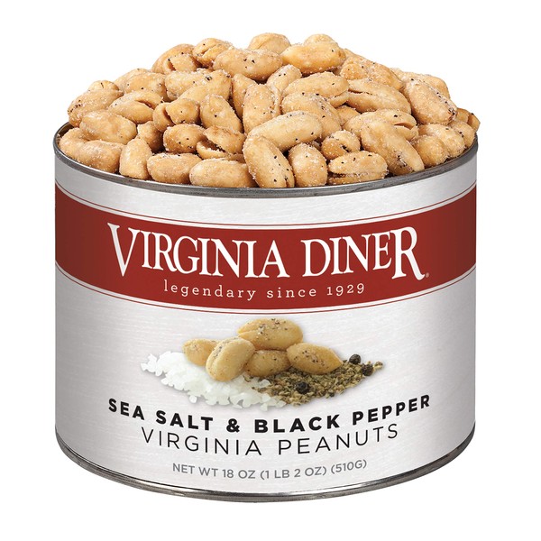 Virginia Diner - Gourmet Natural Sea Salt & Pepper Seasoned Virginia Peanuts, 18 Ounce Tin