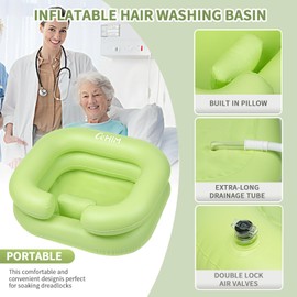 Cehim Inflatable Shampoo Basin - Portable Shampoo Bowl, Hair Washing Basin for Bedridden, Disabled,Injured, Hair Wash Tub for Dreadlocks and at Home Sink Washing (Green, 15in Inner)