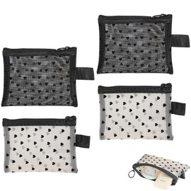 4 Pieces Toiletry Bag, Small Cosmetic Bag, Large Capacity, Small Mini Bag, Cosmetic Bag, Portable Travel Makeup Bag with Heart Print, Zip Pocket, Toiletry Bag, Black and White