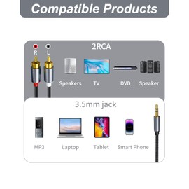 RCA to 3.5mm Cable Phono to 3.5mm Jack Cables Stereo Audio Y Splitter Red & White Aux Cord Adapters RCA Male Headphone Compatible with Hi-Fi Amplifier Speaker Car DJ Controller TV Phone Turntable 2M