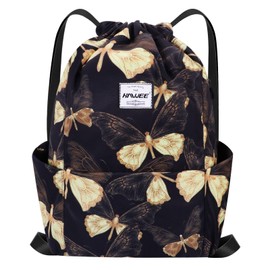 HAWEE Waterproof Drawstring Backpack with Inner Pocket Large Gym Bag Drawstring Daypack Drawstring Bag Sports Bag Unisex for Women Men Travel Everyday Outdoor Yoga School Beach Swimming, Butterfly #2,
