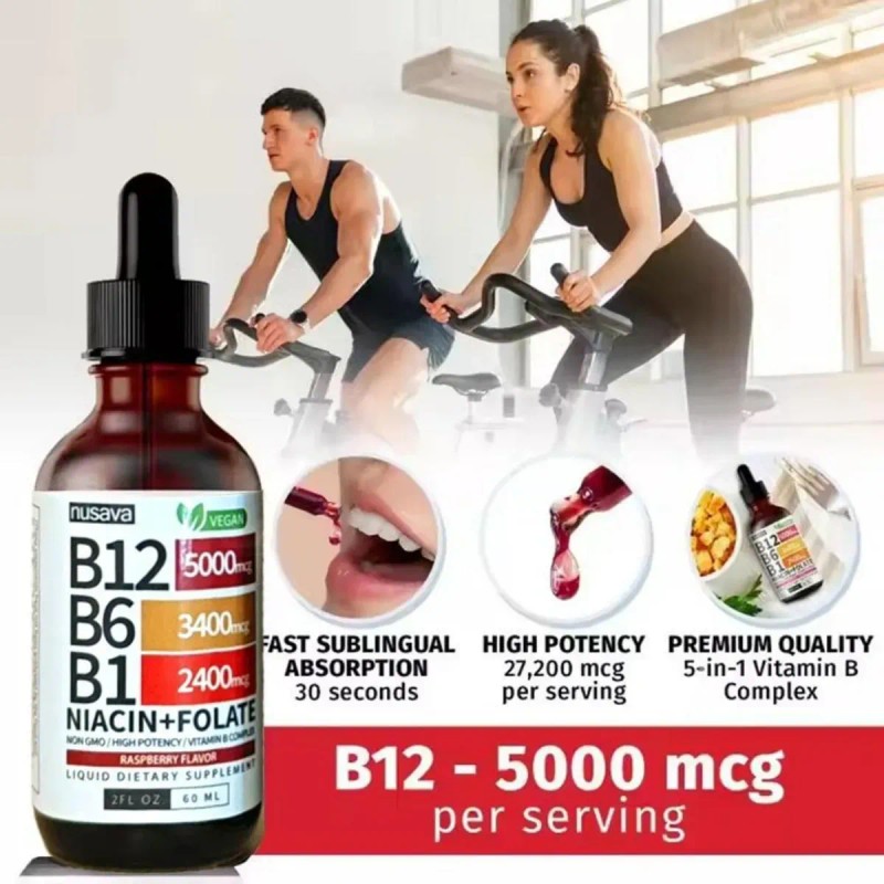 2pcs Nusava Vitamina B12,b6 Y B1 Gotas Líquidas,60ml
