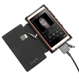 inorlo PU Leather Flip Case Cover for Sony Walkman NW-A55 and NW-A55L Player, with Magnetic Closure Strap and Reinforced TPU Housing + Screen Protector (Black)
