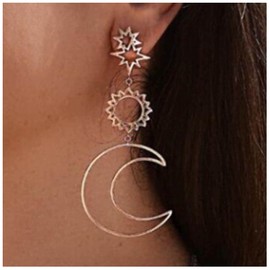 Allereya Boho Moon Drop Dangle Earrings Hollow Sun Drop Earrings Outline Crescent Earrings Rose gold Star Studs Earrings Jewelry for Women and Girls Gift