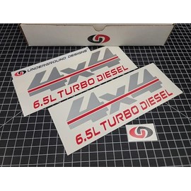4x4 Decals (2pk) 6.5L Turbo Detroit Diesel Fender Stickers 1992-2000 C/K 2500 3500 Trucks (Metallic Silver & Red, 5.8" x 15.5")
