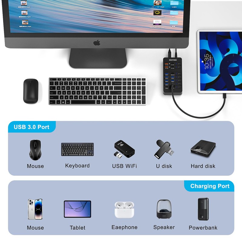 SENTANK Powered USB Hub,14 Ports USB Data Hub Splitter with