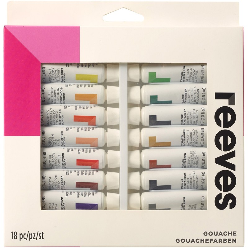 Reeves Gouache Colour Tube Set, 10 ml - 18 Pack
