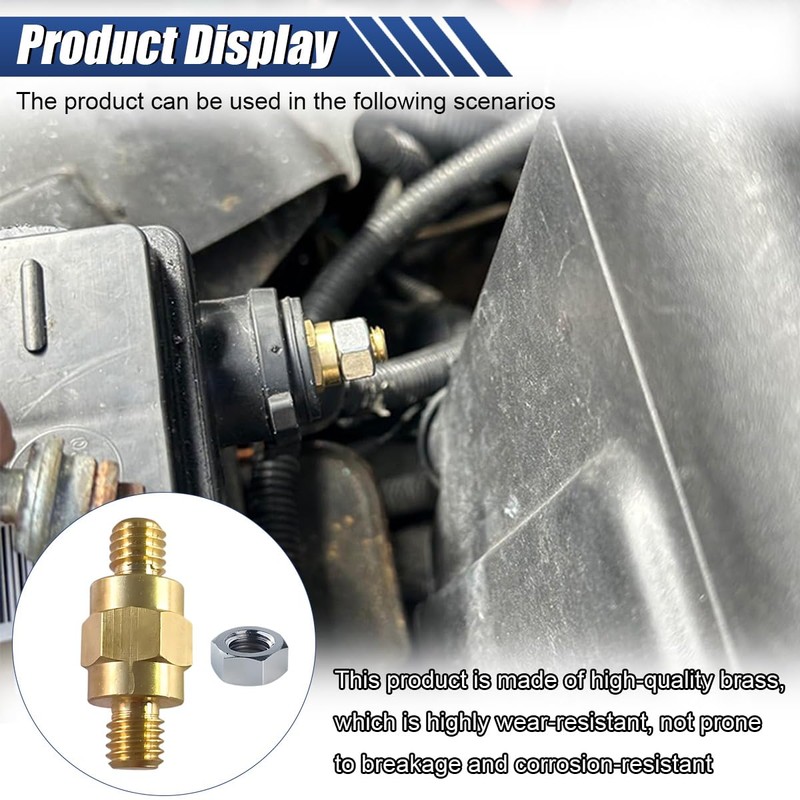 2PCS Brass 3/8"-16 Battery Terminal Bolt, Gold, Hex Head, Automotive