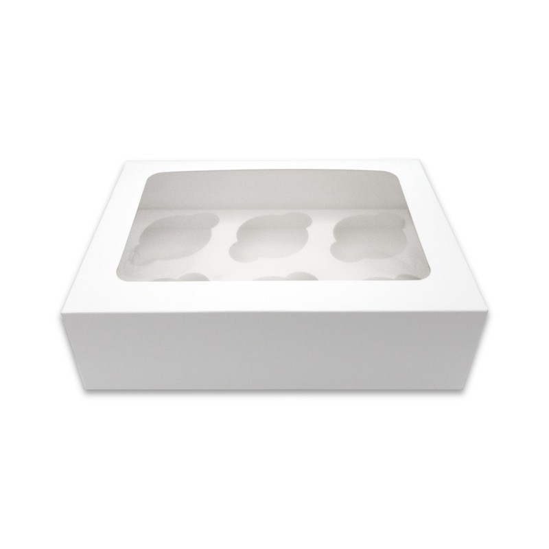 R&J 4 Pack - 6 Hole Cupcake Boxes, White Bakery