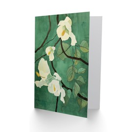 Artery8 Greeting Card Japanese White Cherry Tree Flower Green Design For Her Woman Birthday Card