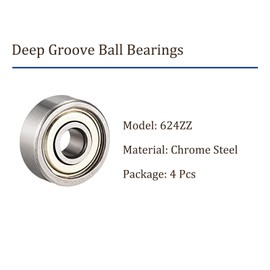 Kozelo 4 Pieces 624ZZ Deep Groove Ball Bearings - [4mm x 13mm x 5mm] Carbon Steel Ball Bearings for Engines, Machine Tools, Gears, Double Shielded