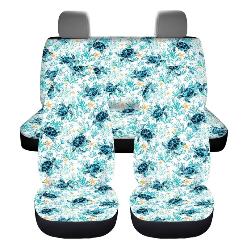Tomeusey Car Seat Covers Full Sets, Turtle Starfish Floral Print