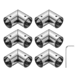 uxcell 6Pcs 90 Degree Structural Pipe Connectors 2 Way End Rails Clamp with Wrench Stainless Steel Corner Pipe Fittings for DIY Shelf Garden Support 1" Fit Pipe Dia, Silvery