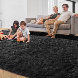PAGISOFE Fluffy Shaggy Area Rug for Livingroom 5x8 Ft,Indoor Soft Fuzzy Rugs for Bedroom, Shagg Carpet for Kids Girls Boys Dorm Room, Furry Rugs for Nursery Playroom, Fluffy Toddler Room Rug, Black