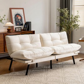 Miscoos Velvet Convertible Futon Sofa Bed, 71" Cozy Loveseat Sleeper, Comfy 7" Thick Cushion Lounge Sofa Compact 2-Seater Futon Couch for Small Space Living Room Bedroom Dorm