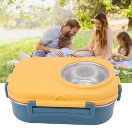 Contenedores de Lonchera, 1450ml Bento Lunch Box Compartimiento de Acero Inoxidable Caja Térmica Bento Contenedores Bento de Doble Capa para Niños Pequeños Adultos (Amarillo)