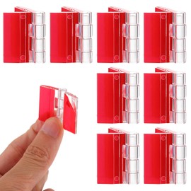 8PCS Self-Adhesive Hinge: Red Small Cabinet Hinges for Wooden Jewelry Box, Mini Clear Acrylic Hinges for Woodworking Crafts Project DIY Furniture, Closet Hardware Accessory