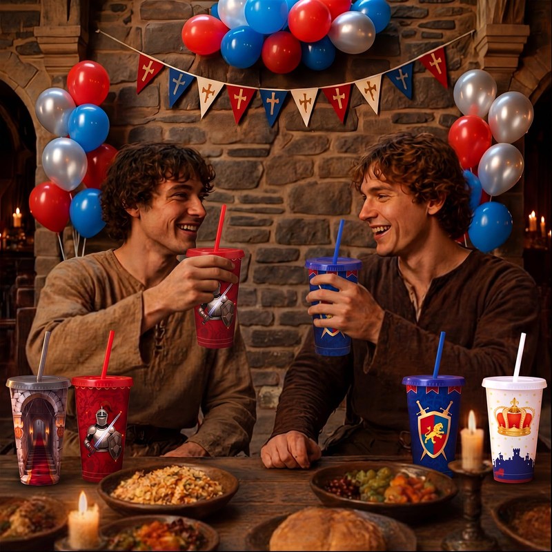 Patelai 12 Pcs Medieval Plastic Tumbler with Lids and Straws
