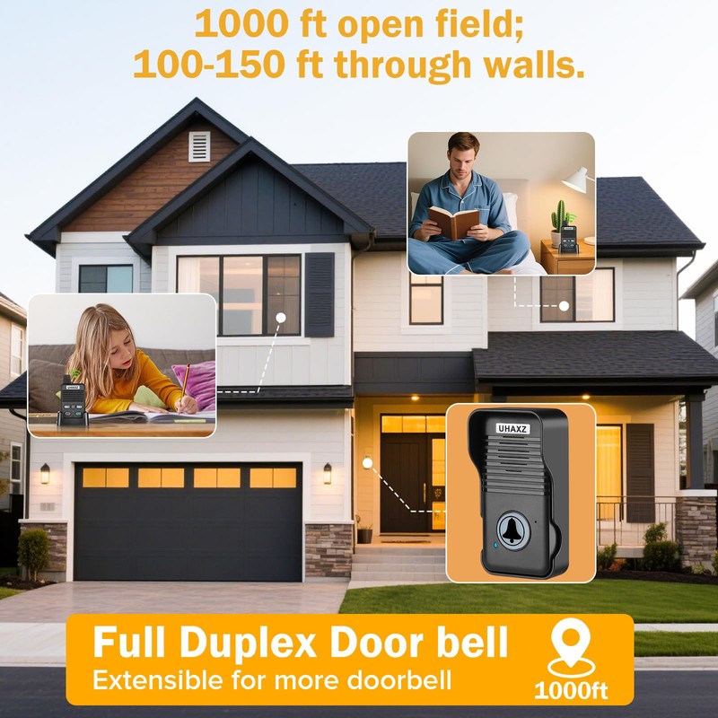 UHAXZ Wireless Doorbell, Full Duplex Doorbell Wireless, 1000ft Long Range,