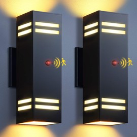 KIZON Motion Sensor Porch Light 2 Pack, Dusk to Dawn Outdoor Wall Lights Exterior Light Fixture with E26 Base, Black Outdoor Wall Sconce Antirust Waterproof for House Patio Garage