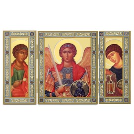 Needzo Archangel Michael, Archangel Raphael and Archangel Gabriel Icon Triptych, Three Great Archangels, Gold Foil Icons 5 1/16 Inch