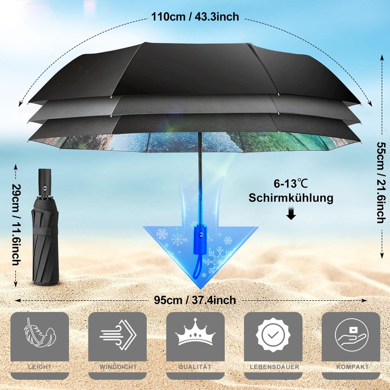 ZUOYOUZ Travel Umbrella Printed with Nature Elements Sun Protection Portable