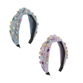 JILIYUPA Sparkle Diamond Crystal Headband, Crystal Knotted Headband for Women Non Slip Rhinestone Headband Black Head Band Fashion Wide Headbands Hair Accessories for Women Girls (blue, purple)