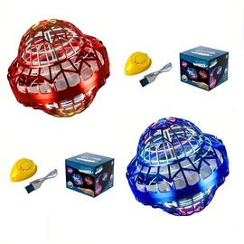2pcs UFO Flying Ball Toy – LED Light-Up Spinning Mini Drone with Manual Control, Boomerang Ball for Kids, Teens, Adults & Party Fun - Color: Red+Blue