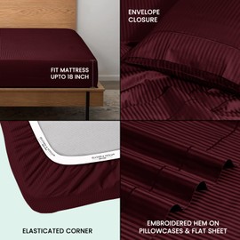Feather & Stitch New York 1 Piece Fitted Sheet Full Size, 100% Cotton 18 inch Extra Deep Pocket, 500 Thread Count Premium Ultra Soft Sateen Weave, Elastic Fit Mattress Stretchable - Burgundy