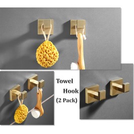 Brushed Gold Bathroom Hooks Towel Hook Wall Hooks, Wall Mounted Heavy Duty Door Hanger, SUS304 Stainless Steel (2 Pack)