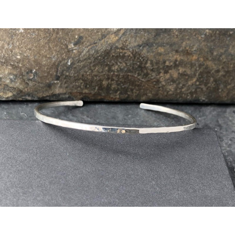 Sterling Silver Hammered Thin Cuff Stacking Bracelet