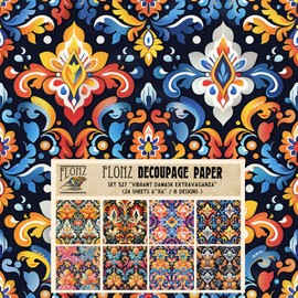 Decoupage Paper Pack (24 sheets 6"x6") Vibrant Damask Extravaganza: Bold and Colorful Patterns for Dynamic and Elegant Design Projects # Vintage Styled Paper for Craft and Scrapbooking