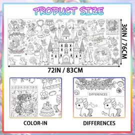 Zhzcncg Princess Party Activity Giant Coloring Poster 30x72Inch Drawing Paper oloring Table Cloth DIY PrincessTablecloth for Kids Princess Themed Activity Wall Home Classroom Party Suppiles