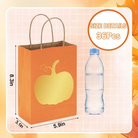 Whaline 36Pcs Fall Paper Bag Gold Foil Pumpkin Treat Bags with Handles Pink Orange Candy Goodie Bags for Autumn Harvest Thanksgiving Party Favors Supplies