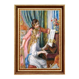 ELITEART- Young Girls at the Piano By Pierre-Auguste Renoir Oil Painting Reproduction Giclee Wall Art Canvas Print-Framed Size:21 1/2" x29 1/2"