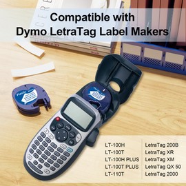 8 x Compatible with Dymo Letratag XR Label Tape, 12 mm x 4 m, Letra Tag Plastic White Tapes, Plastic Label Tape, Compatible with Dymo Letra Tag LT-100H LT-100T XR XM 200B, Black on White Tape