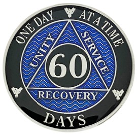 Simply Minimal AA 60 Days Silver Color Plated Coin, Alcoholics Anonymous Medallion