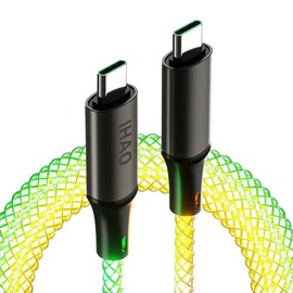 IHAO USB C to C Charger Cable PD Fast Charge and High Speed Sync Visible LED Current Flowing Compatible with All USBC Device-39Inches RGB